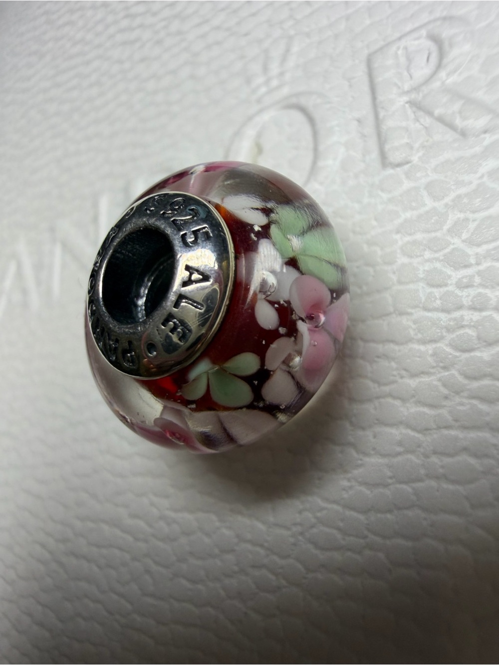 Pandora Pink Floral Glass Charm Bead with Silver Core - Picture 2 of 4
